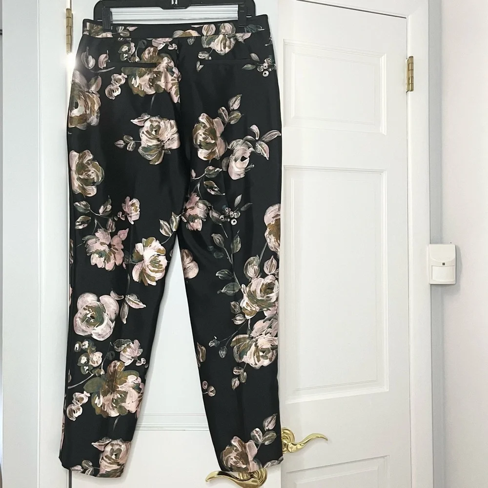 J. Crew Black and Pink Silk Floral Cropped Pants - Picture 6 of 8